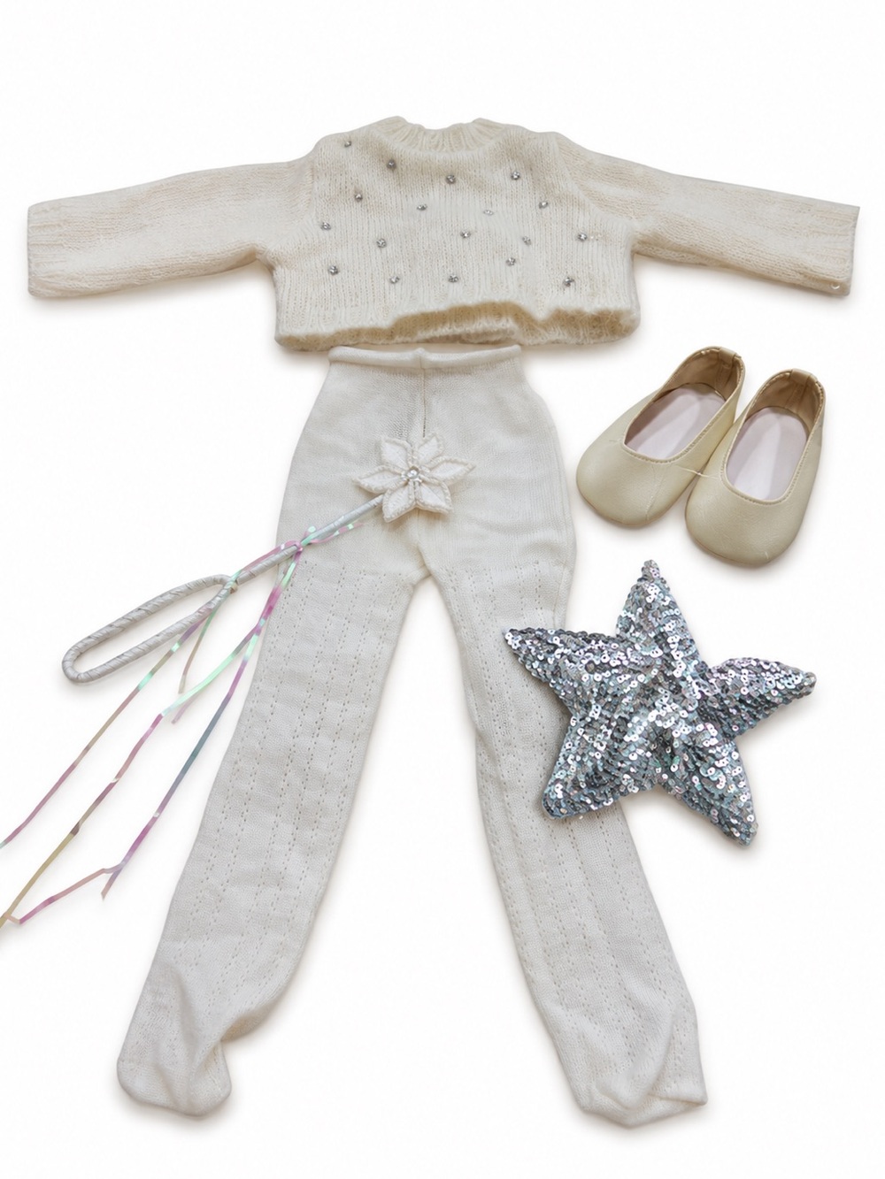 VTG American Girl Ivory Sequin Star Sweater & Tights Outfit with Wand and Shoes